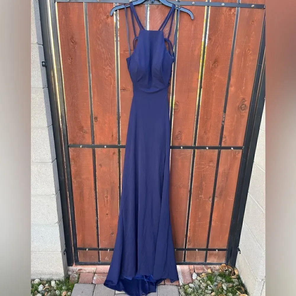 LA FEMME Open Back Jersey Gown Navy size 6